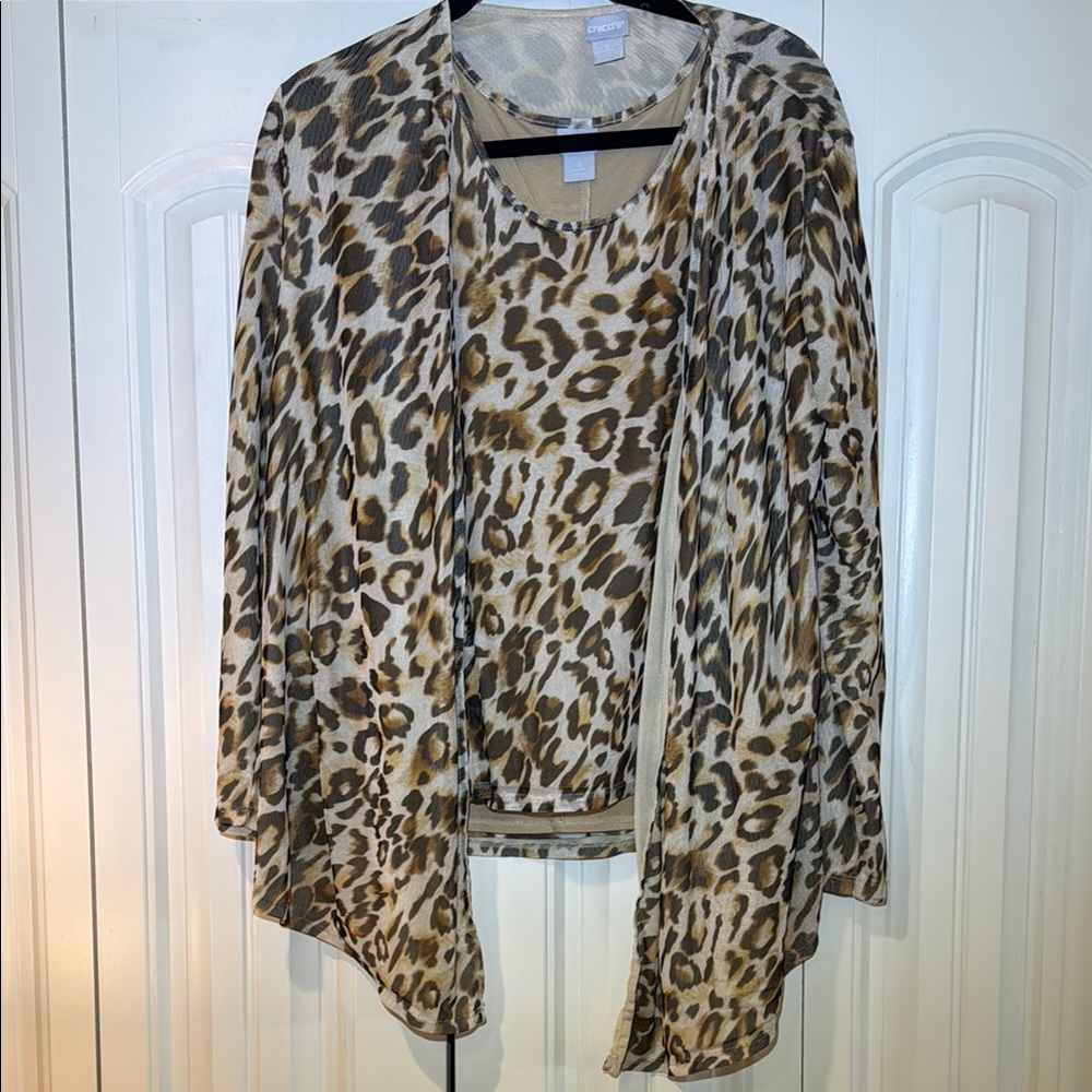 Chico's Leopard Print Blouse and Cardigan Set